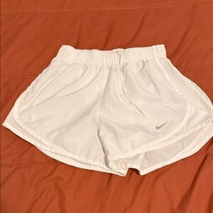 Nike White Athletic Running Shorts with Subtle Gray Swoosh